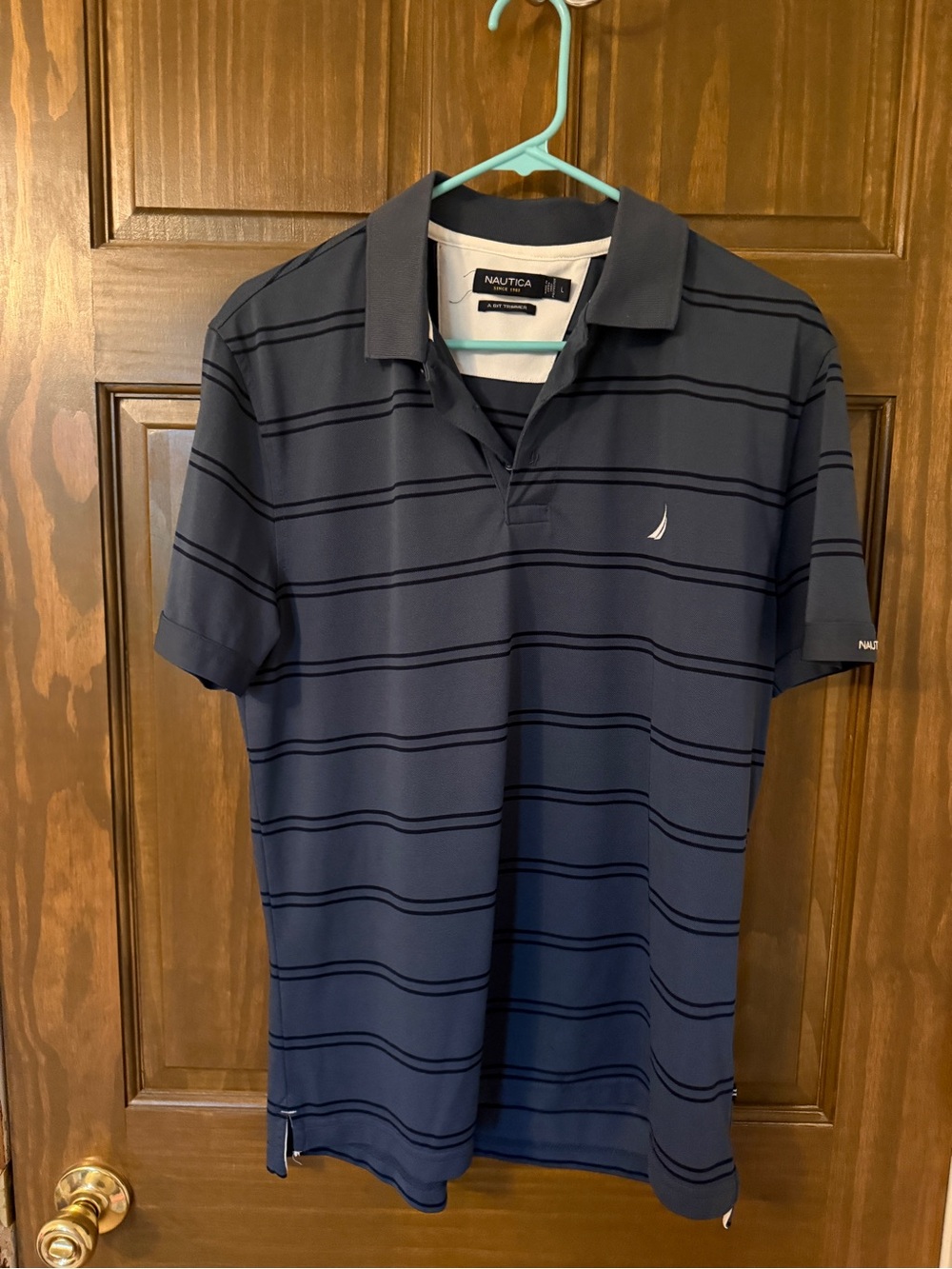Nautica Men's Navy Polo with Thin Black Stripes